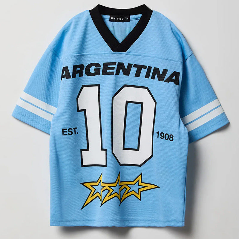 Unisex nan Oversize Sports Jersey in Retro Look with V-neck and Mesh Structure Mune Fashion
