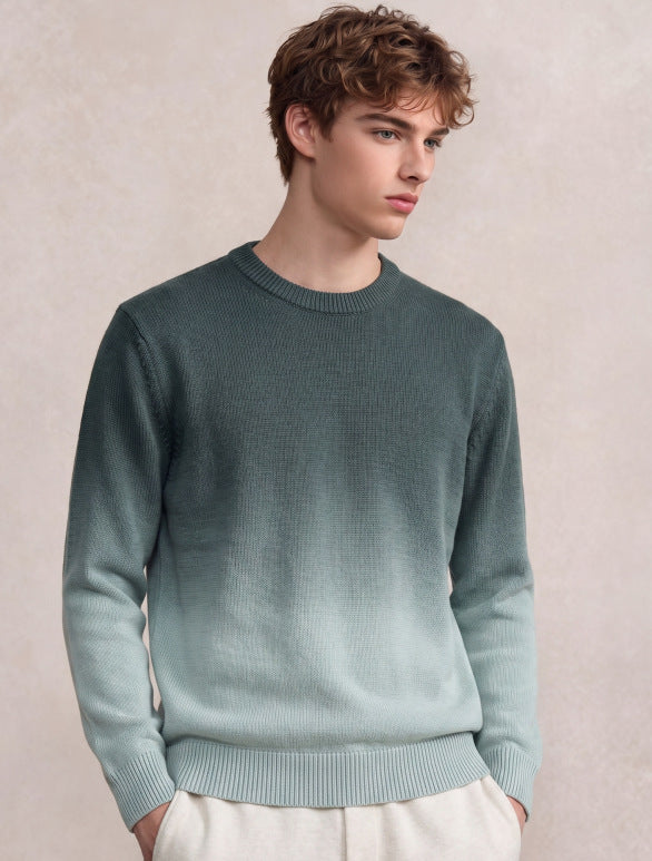 Men's fine knit sweater with dip-dye effect and round neckline Mune Fashion