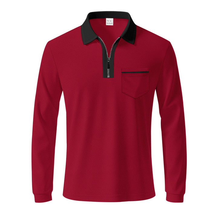 Men's long-sleeved polo with half zip, patch chest pocket, and fine structure jersey quality Mune Fashion