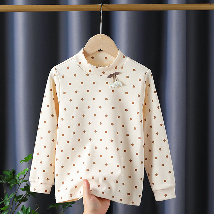 Girls long sleeve shirt with cute dots and charming applique detail Mune Fashion