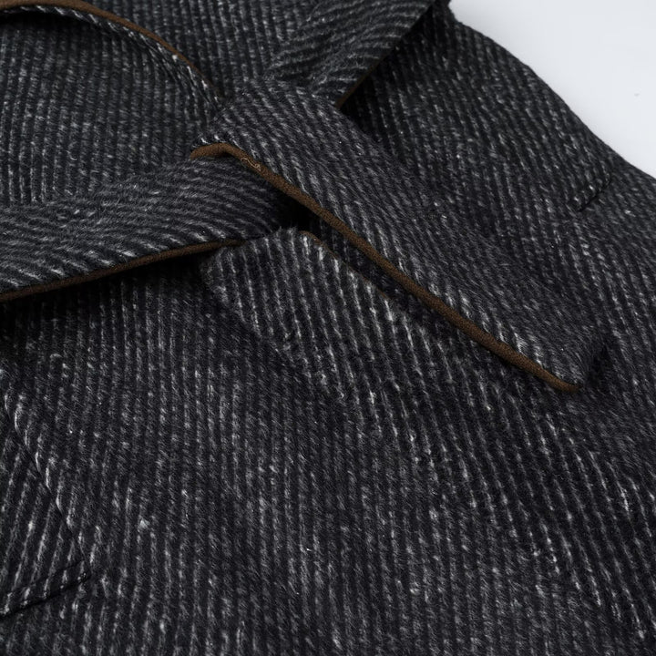 Women Long Wool Herringbone Coat with Tie Belt and Large Notched Collar Mune Fashion