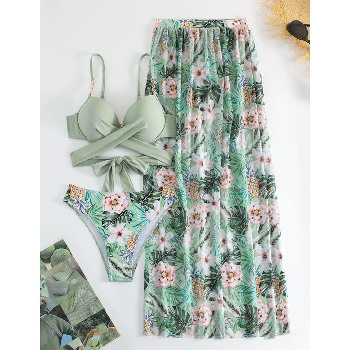 Women bikini set with unusual wrap top and floral coverage Mune Fashion