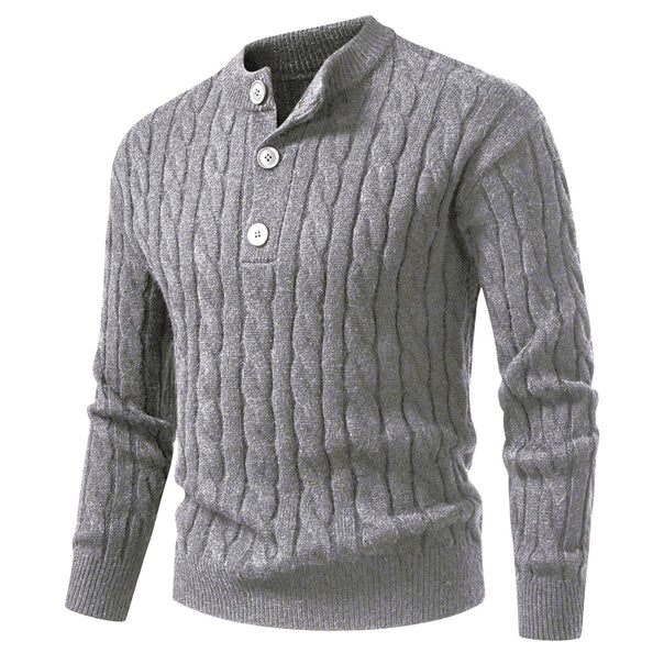 Men's cable knit pullover with short button placket and stand-up collar Mune Fashion