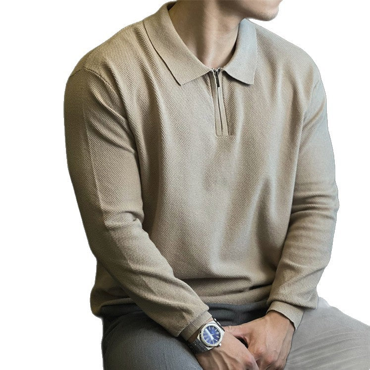 Men's Stylish Long Sleeve Polo Shirt with Zipper Mune Fashion