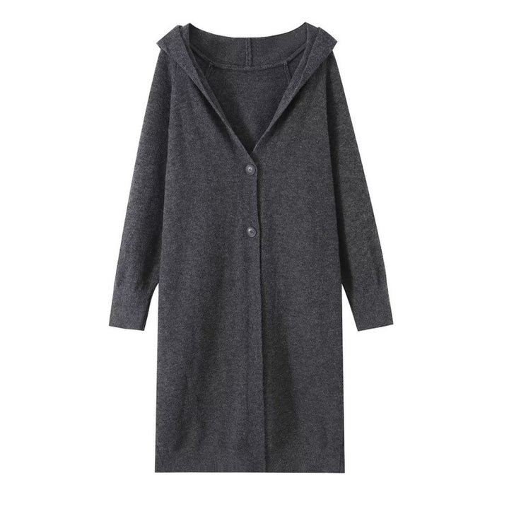 Women Long Hooded Cardigan made of fine knit with button placket and ribbed cuffs Mune Fashion