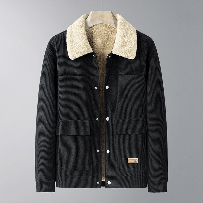 Men's cord jacket with teddy lining, shirt collar & snap front Mune Fashion