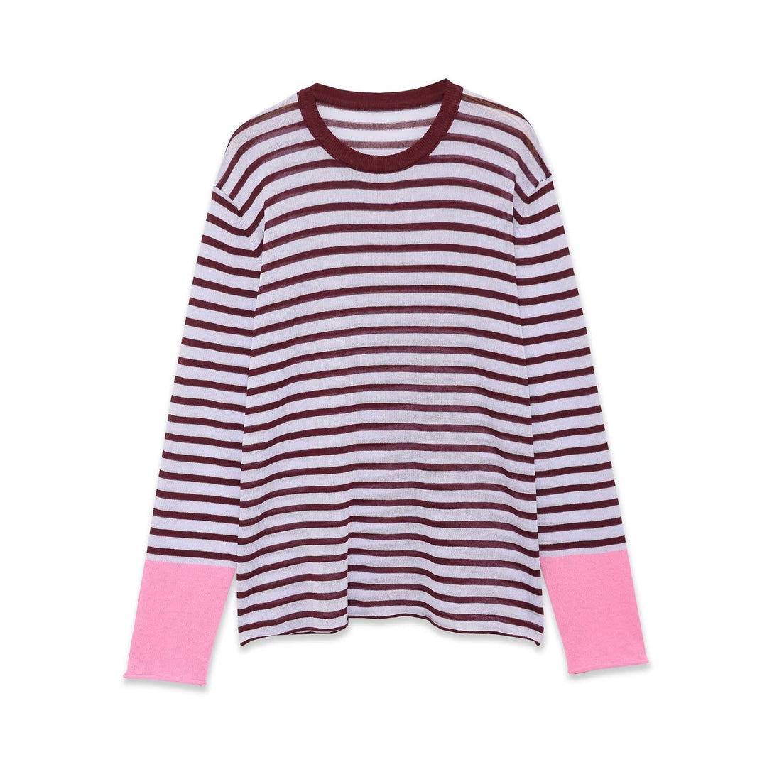 Women’s fine knit long sleeve with maritime stripes and contrasting sleeves Mune Fashion
