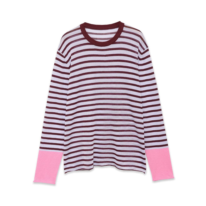 Women’s fine knit long sleeve with maritime stripes and contrasting sleeves Mune Fashion