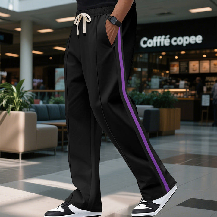 Men's loosely falling casual chinos with side contrast stripe and drawstring waistband Mune Fashion
