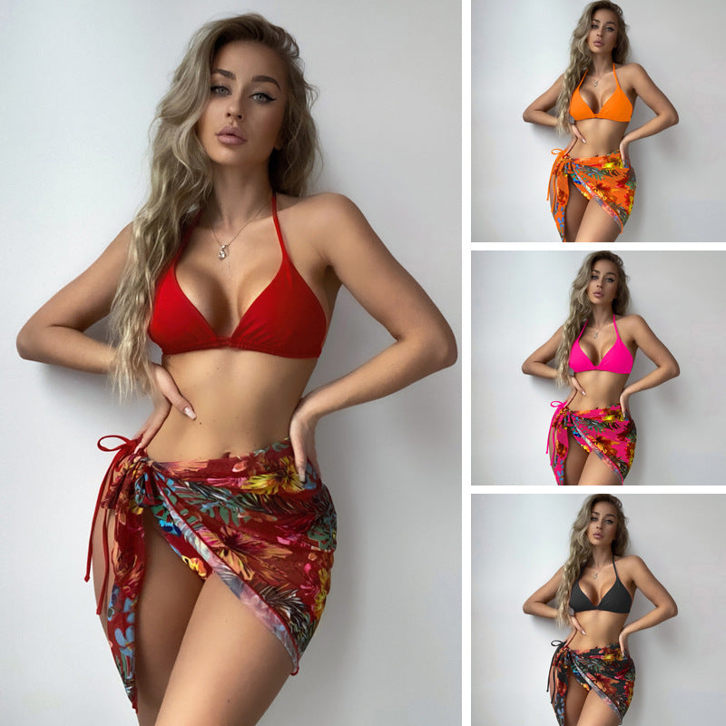 Women's bikini with adjustable straps and floral wrap skirt Mune Fashion