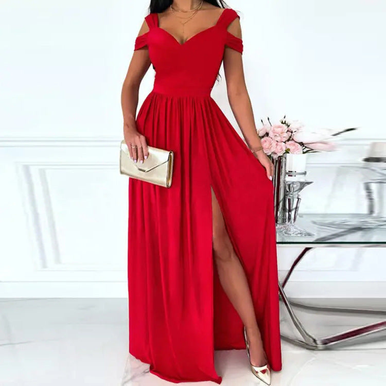 Women’s Maxi Dress with Charming Neckline and Asymmetrical Slit Mune Fashion