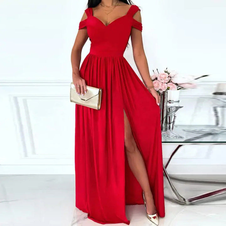 Women’s Maxi Dress with Charming Neckline and Asymmetrical Slit Mune Fashion
