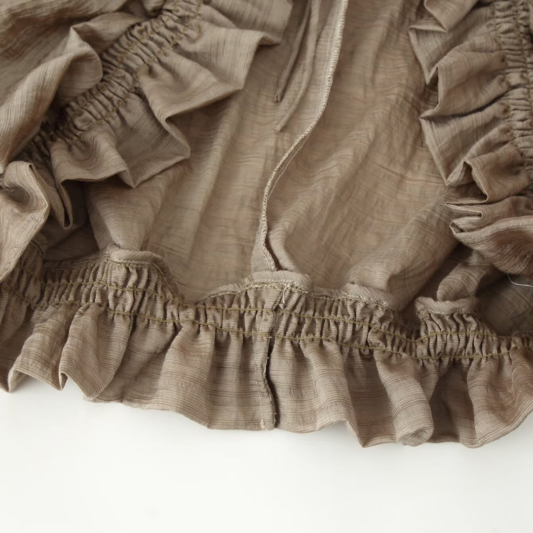 Women's Romantic Ruffle Blouse in Boho Style with Tie Band and Gathered Cuffs Mune Fashion