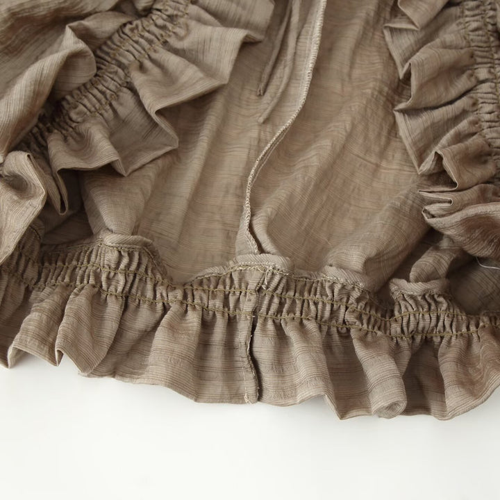Women's Romantic Ruffle Blouse in Boho Style with Tie Band and Gathered Cuffs Mune Fashion