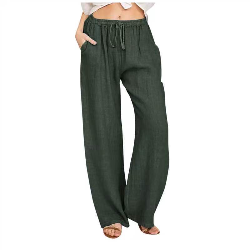 Women's loose linen pants with drawstring, high waist and practical side pockets Mune Fashion
