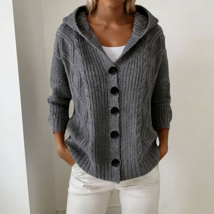 Women's hooded cardigan made of coarse cable knit with button closure Mune Fashion