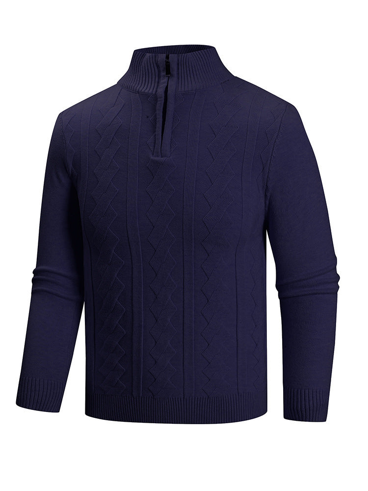 Men's fine knit half-zip pullover with cable pattern and stand-up collar Mune Fashion