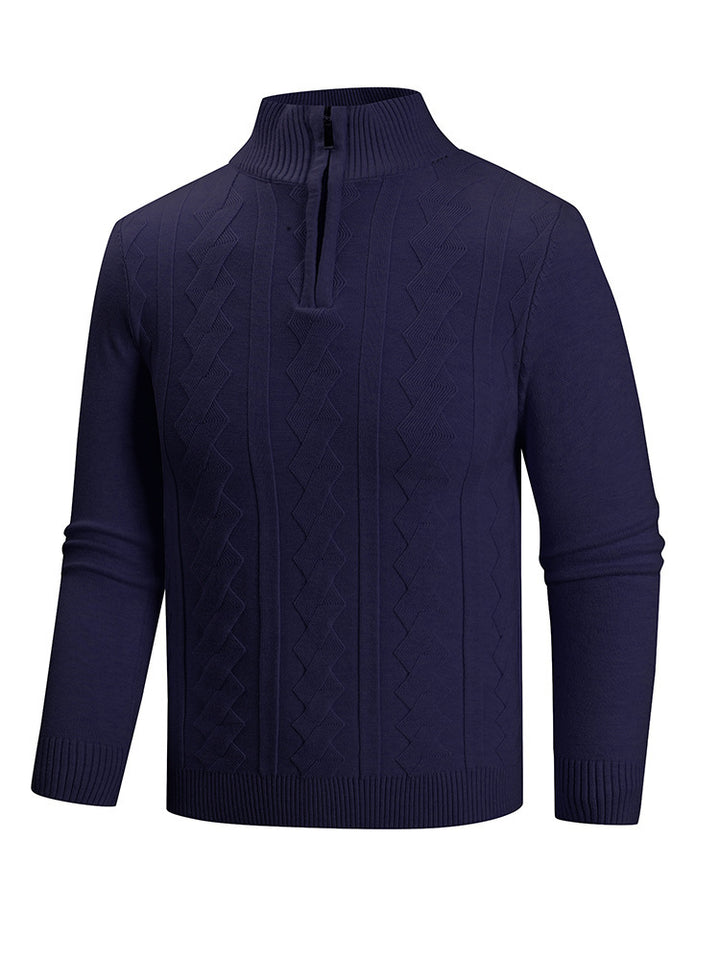Men's fine knit half-zip pullover with cable pattern and stand-up collar Mune Fashion