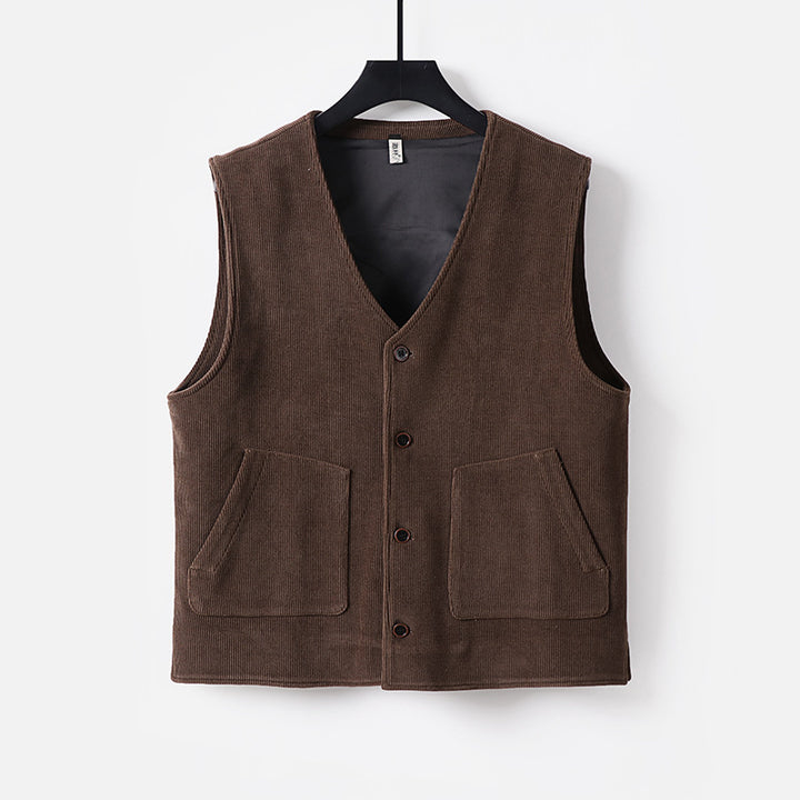 Men's Padded Cord Waistcoat with V-Neck and Patch Pockets Mune Fashion