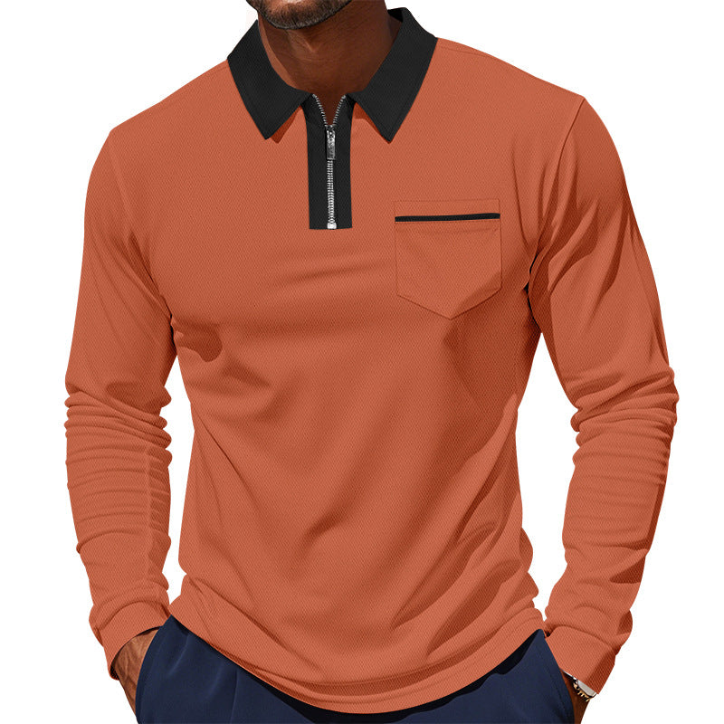 Men's long-sleeved polo with half zip, patch chest pocket, and fine structure jersey quality Mune Fashion