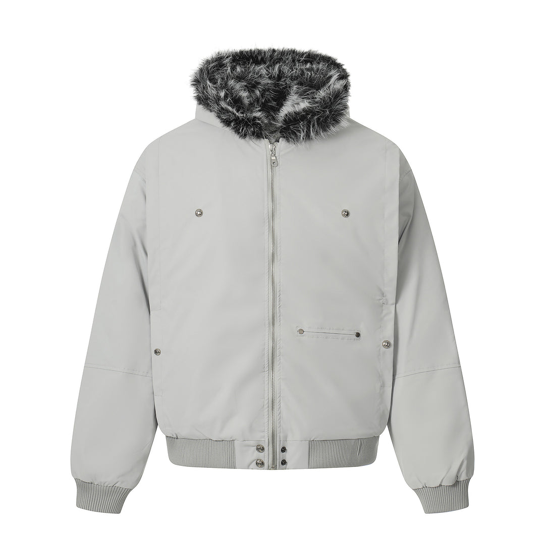 Men's Short Boxy Bomber Jacket in Aviator Look with Removable Faux Fur Collar Mune Fashion