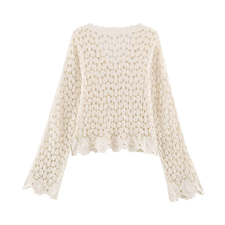 Women's crochet cardigan with lace effect, V-neck and wavy hem Mune Fashion