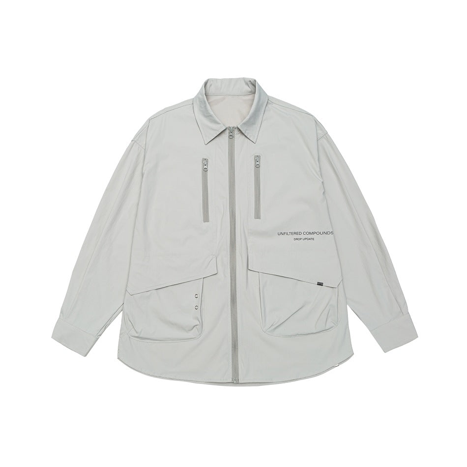 Unisex Technical Overshirt Jacket in Boxy Cut with Front Zipper and Multi-Function Pockets Mune Fashion