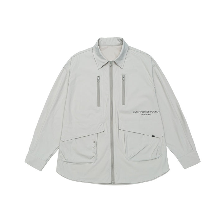 Unisex Technical Overshirt Jacket in Boxy Cut with Front Zipper and Multi-Function Pockets Mune Fashion