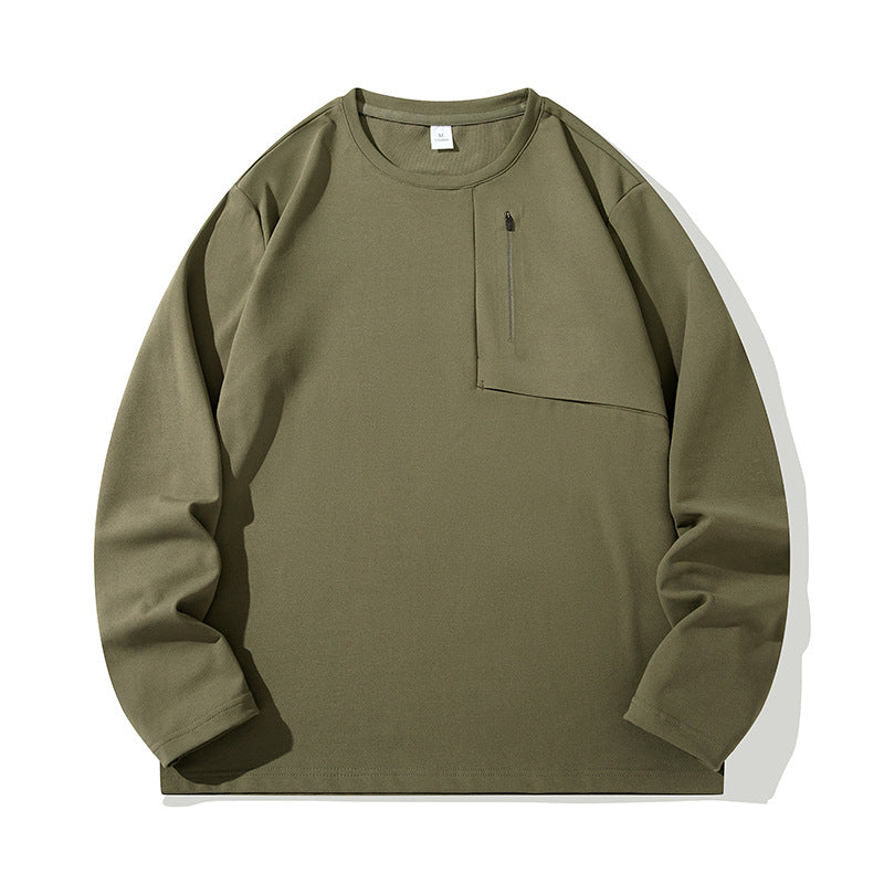 Unisex Oversize Long Sleeve Sweatshirt with Chest Zipper Pocket and Crew Neck Mune Fashion