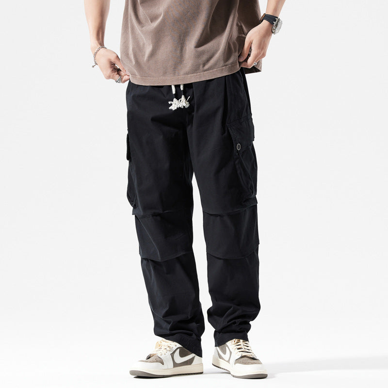 Men's Lightweight Relaxed Cargo Pants with Buttoned Flap Pockets and Decorative Drawstring Mune Fashion