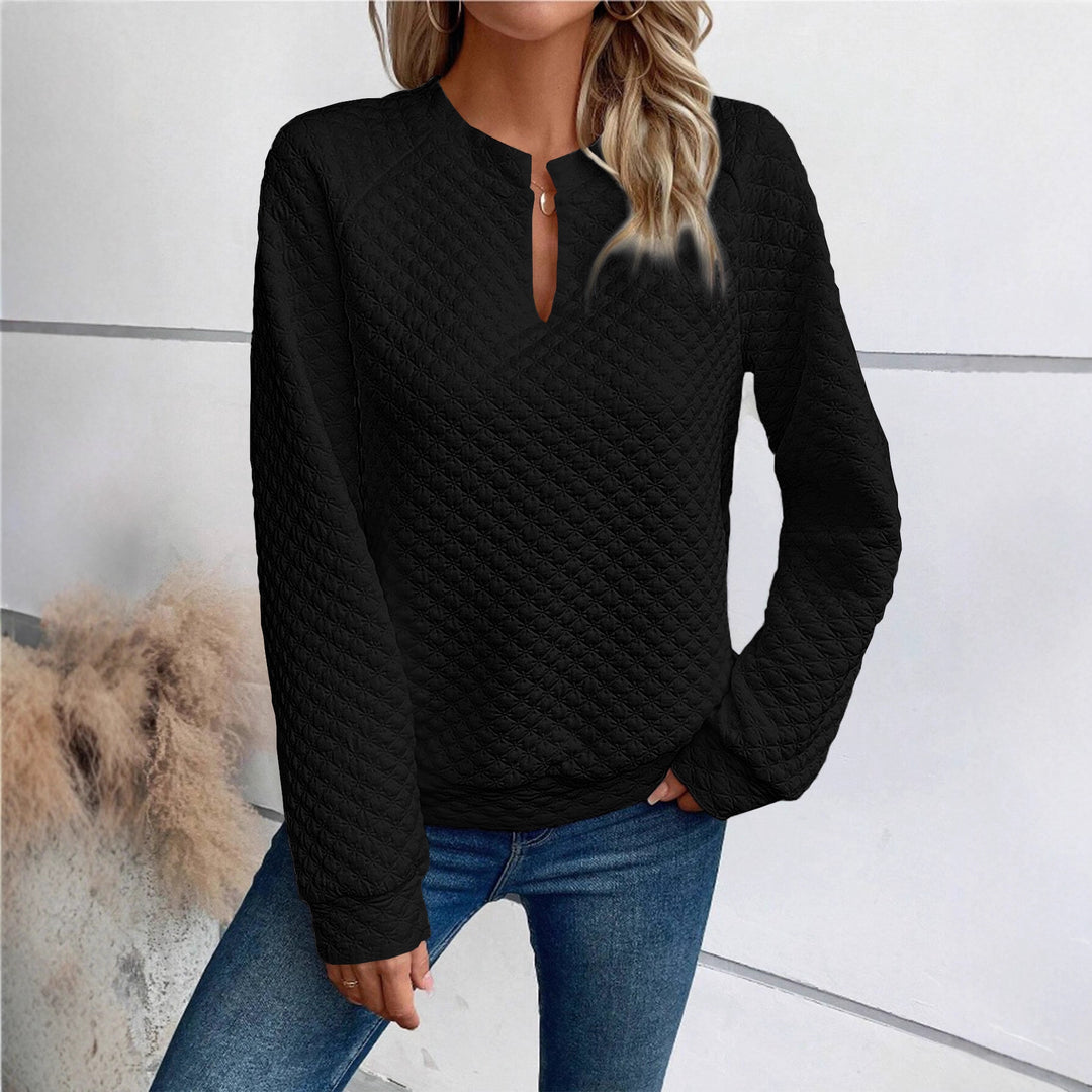 Women's Quilted Sweatshirt with Slit Collar, Diamond Structure and Raglan Sleeves Mune Fashion