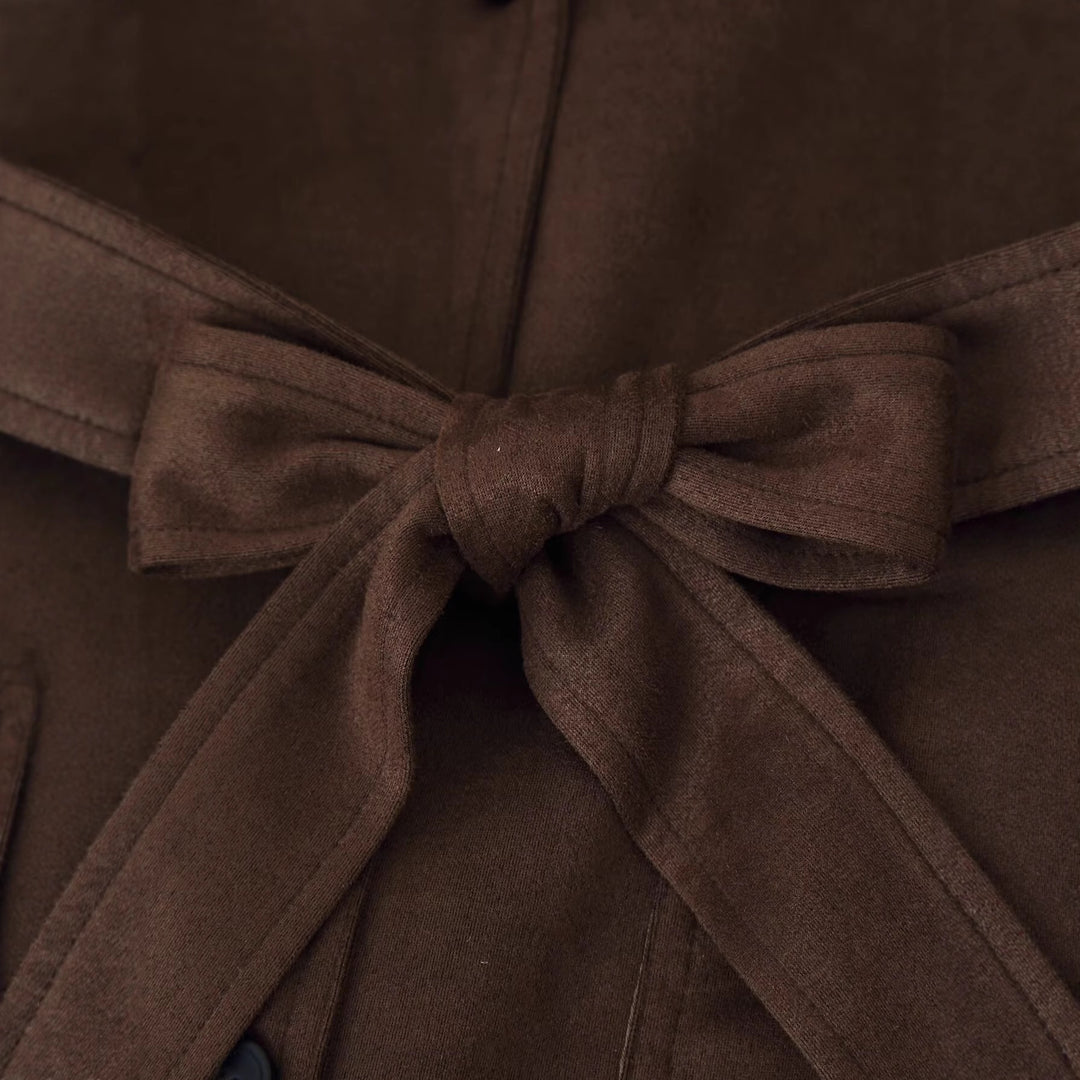 Ladies Tailored Suede Look Blazer with Ties and Patch Pockets Mune Fashion