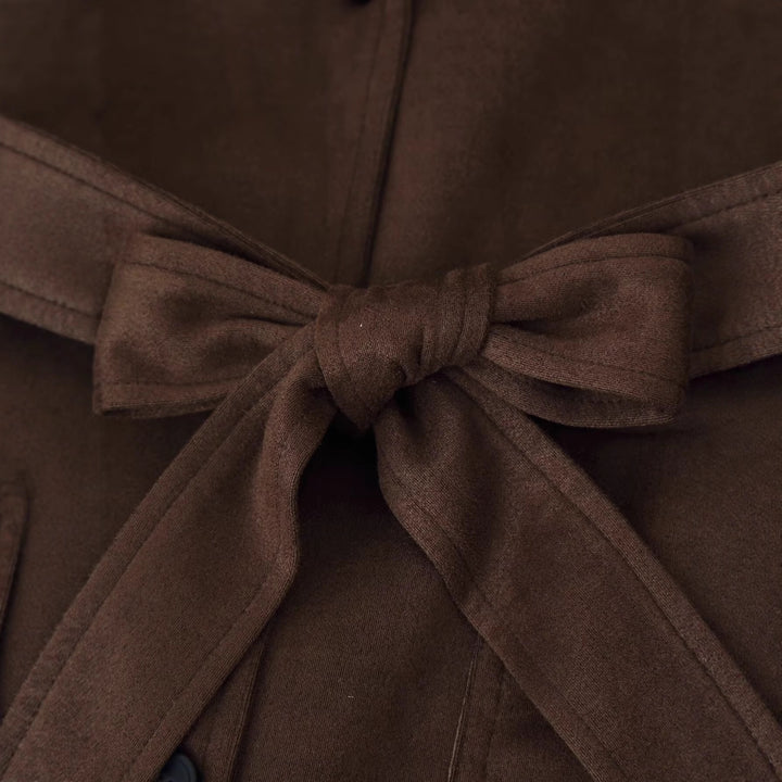 Ladies Tailored Suede Look Blazer with Ties and Patch Pockets Mune Fashion