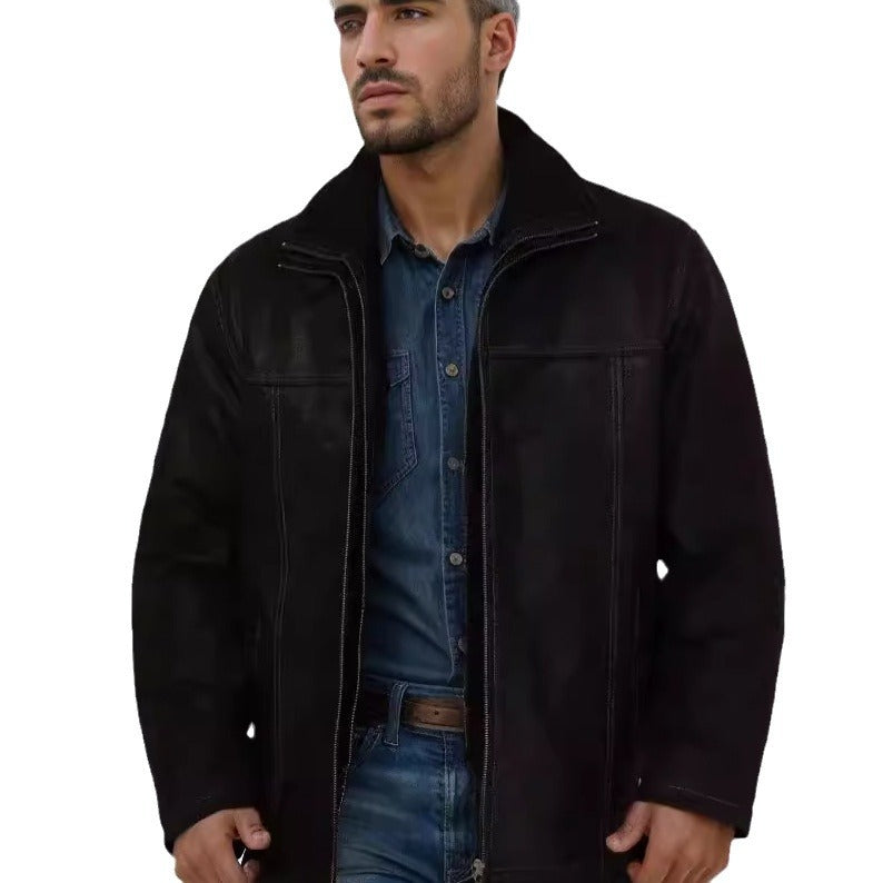Men's pilot jacket with warming teddy lining and prominent decorative seams Mune Fashion