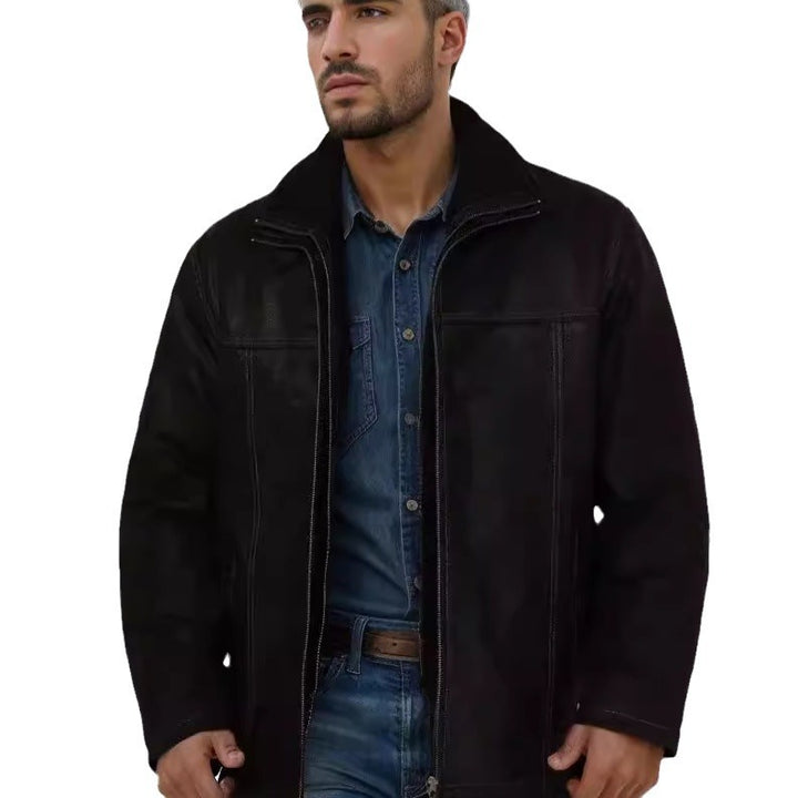 Men's pilot jacket with warming teddy lining and prominent decorative seams Mune Fashion
