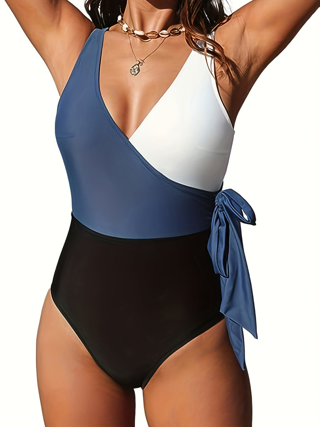 Women's One-Piece Swimsuit with Fashionable Wrap Design and Side Ties Mune Fashion