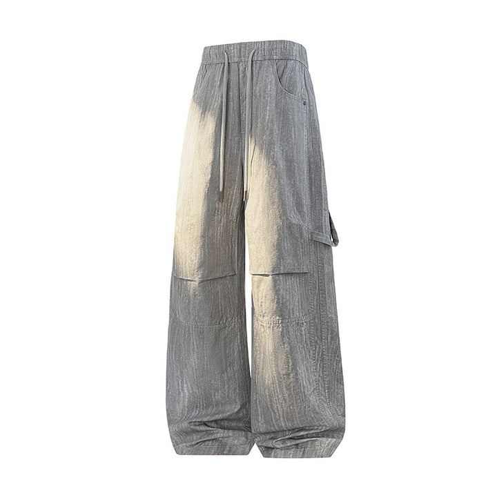 Damen Weite Leinenoptik Cargo-Bundhose mit Tunnelzug, Knieabnähern und asymmetrischer Seitentasche Mune Fashion