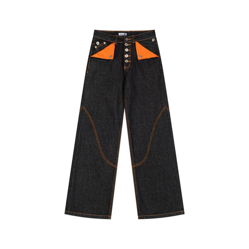 Women's High-Waist Wide-Leg Jeans with contrast pockets and decorative stitching Mune Fashion