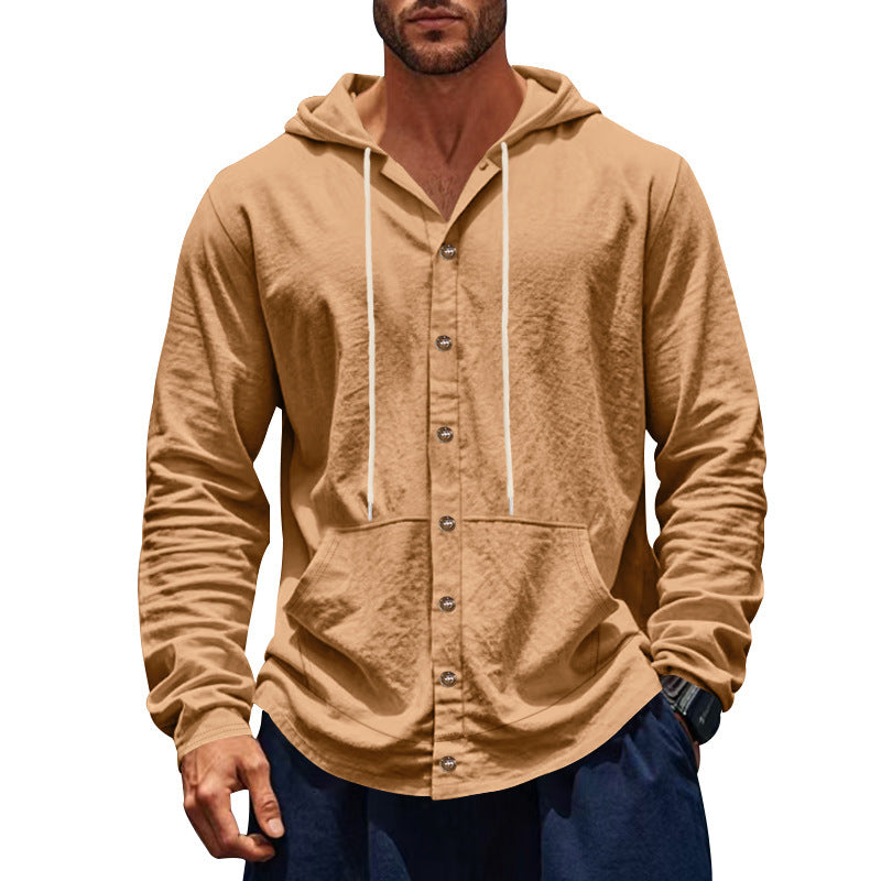 Men's casual hoodie jacket with button placket and kangaroo pocket Mune Fashion