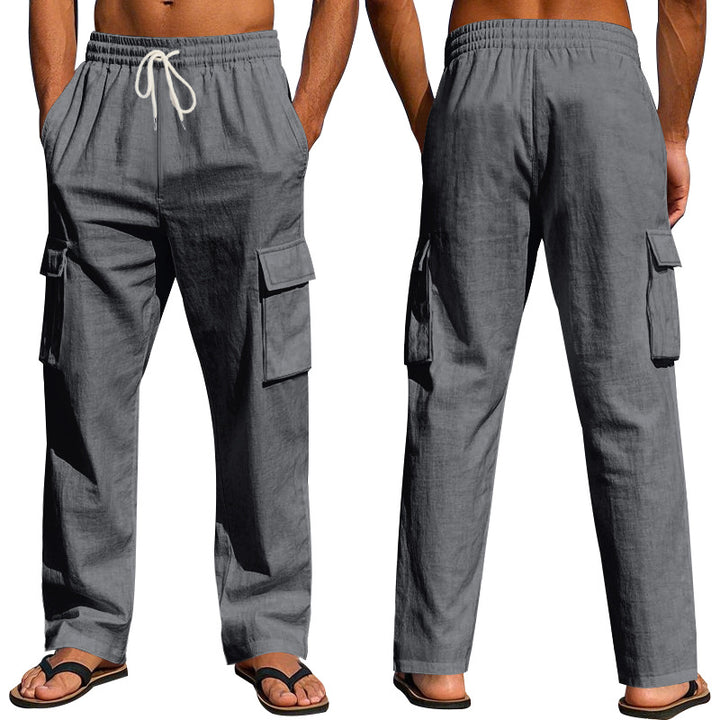 Men's light cargo pants in resort look with elastic drawstring, multiple pockets and straight leg Mune Fashion