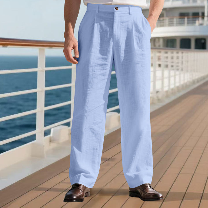 Men's elegant linen trousers with wide leg and pleats Mune Fashion