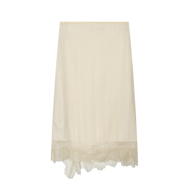 Women's semi-transparent wrap midi skirt made of chiffon with lace and tie band
