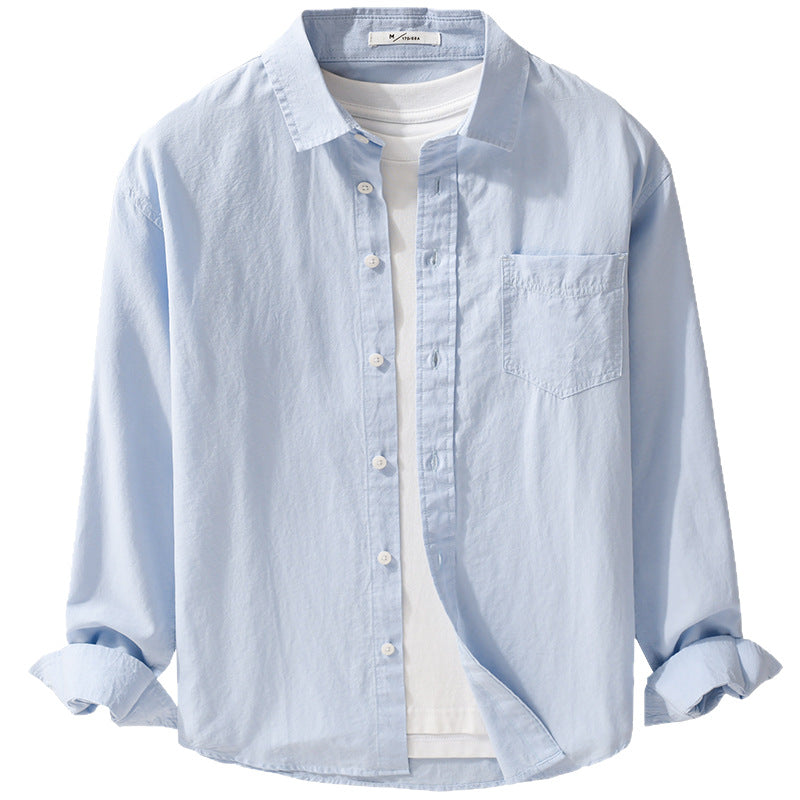 Men's Lightweight Cotton Layering Shirt with Kent Collar, Chest Pocket and Relaxed Fit Mune Fashion