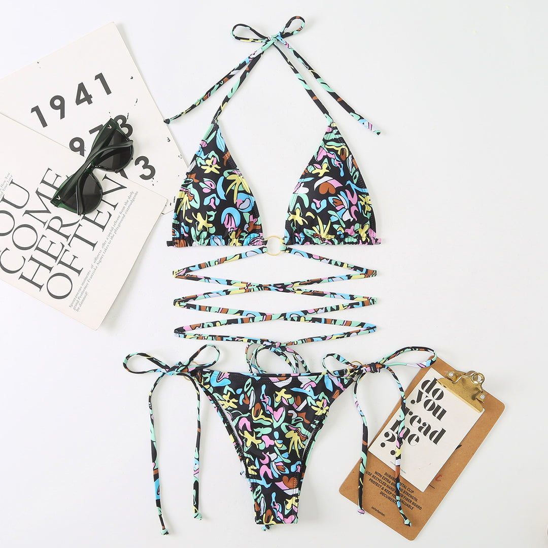 Women Triangle Bikini Set with adjustable straps and floral design Mune Fashion