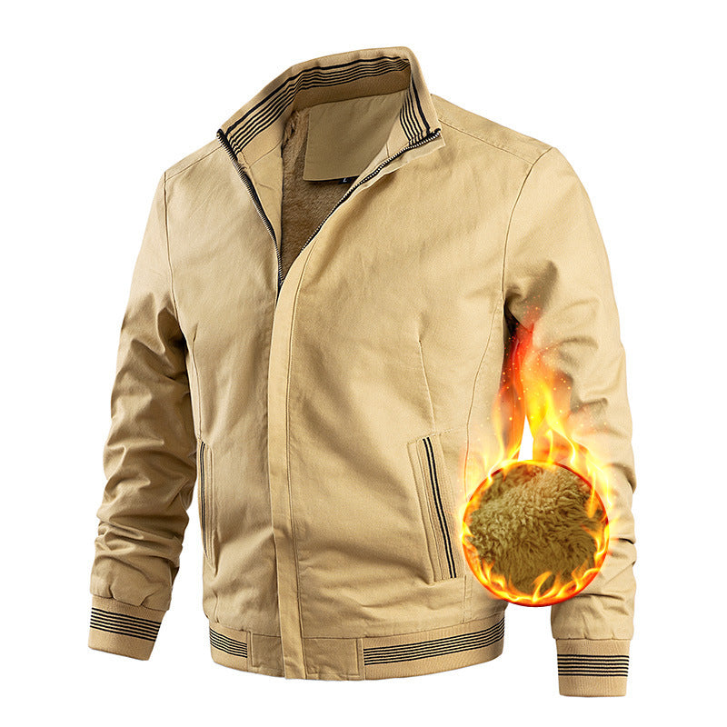 Men's Thermal Canvas Blouson with Soft Teddy Lining and High Standing Collar Mune Fashion