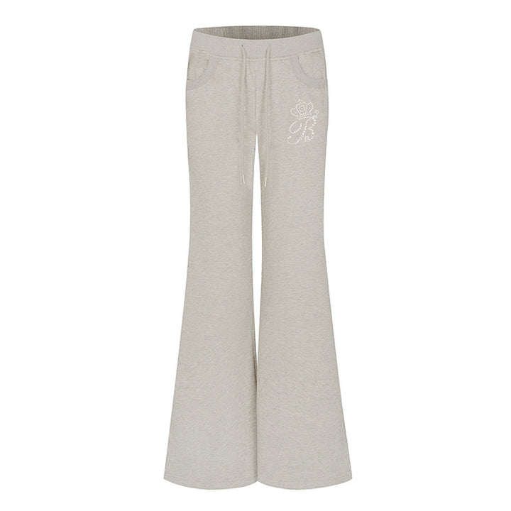 Women Flared Lounge Pants with High Comfort Waistband, Drawstring and Rhinestone Logo Mune Fashion