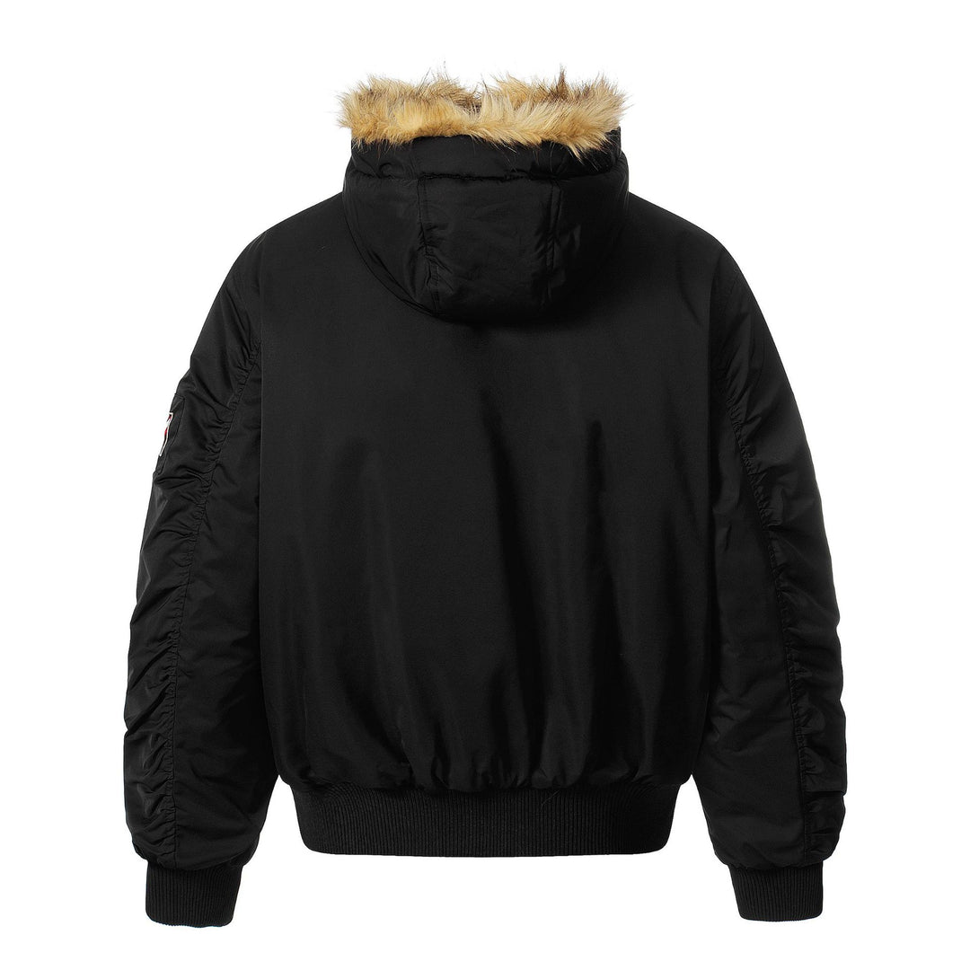 Men's Lined Bomber Parka with Hood and Faux Fur Trim Mune Fashion