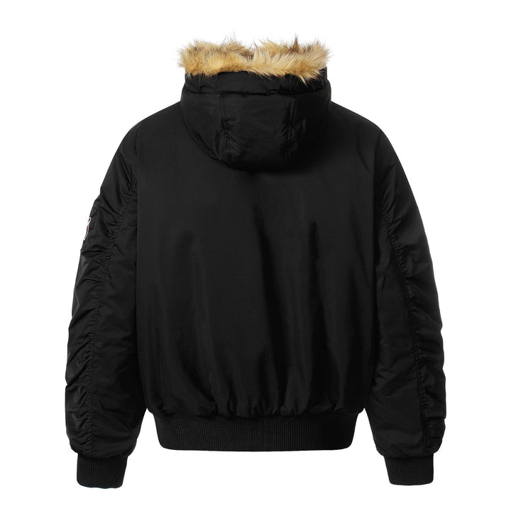 Men's Lined Bomber Parka with Hood and Faux Fur Trim Mune Fashion