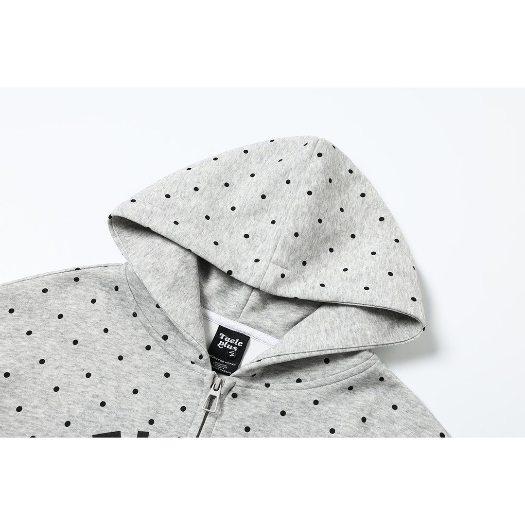 Women's Hooded Sweat Jacket with Full Zip, All-over Polka Dot Pattern and Multiple Logo Designs Mune Fashion