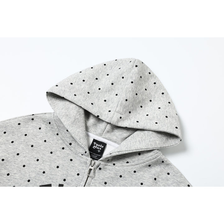Women's Hooded Sweat Jacket with Full Zip, All-over Polka Dot Pattern and Multiple Logo Designs Mune Fashion